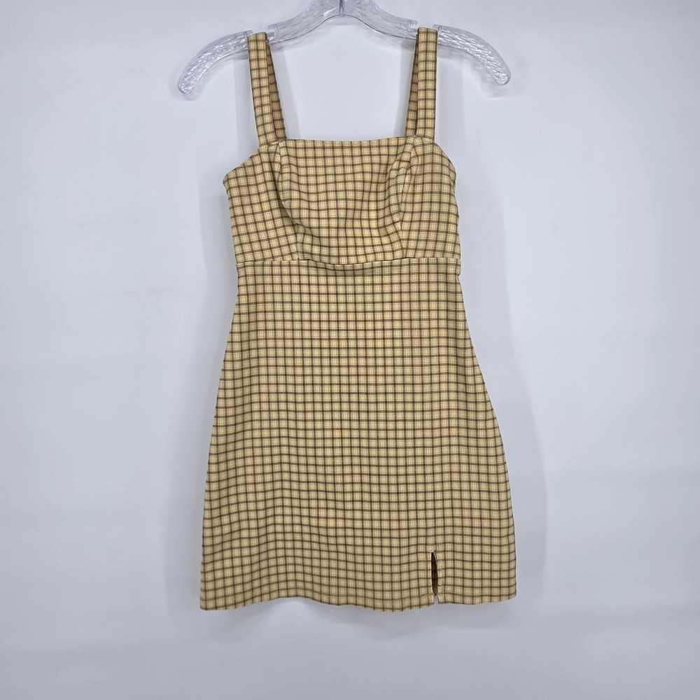 Hollister Plaid Mini Dress XXS Yellow School Girl Preppy 90s Academic Slit